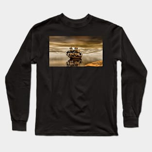 Pirate ship navegating on calm sea Long Sleeve T-Shirt